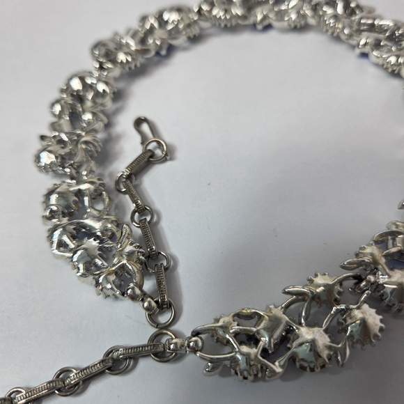 vtg Lisner blue green prong set rhinestone necklace mid century blingy signed - Picture 13 of 16